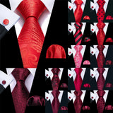 Collection of Red Rose Silk Pocket Square Cufflinks Set Men's Tie
