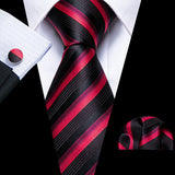 Red Rose Silk Pocket Square Cufflinks Set Men's Tie