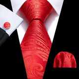 Red Rose Silk Pocket Square Cufflinks Set Men's Tie