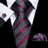 Red Rose Silk Pocket Square Cufflinks Set Men's Tie