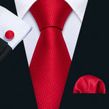 Red Rose Silk Pocket Square Cufflinks Set Men's Tie