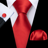 Red Rose Silk Pocket Square Cufflinks Set Men's Tie