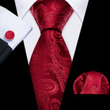 Red Rose Silk Pocket Square Cufflinks Set Men's Tie