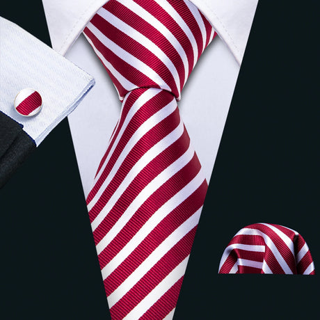 Red Rose Silk Pocket Square Cufflinks Set Men's Tie