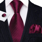 Red Rose Silk Pocket Square Cufflinks Set Men's Tie