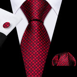 Red Rose Silk Pocket Square Cufflinks Set Men's Tie