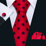 Red Rose Silk Pocket Square Cufflinks Set Men's Tie