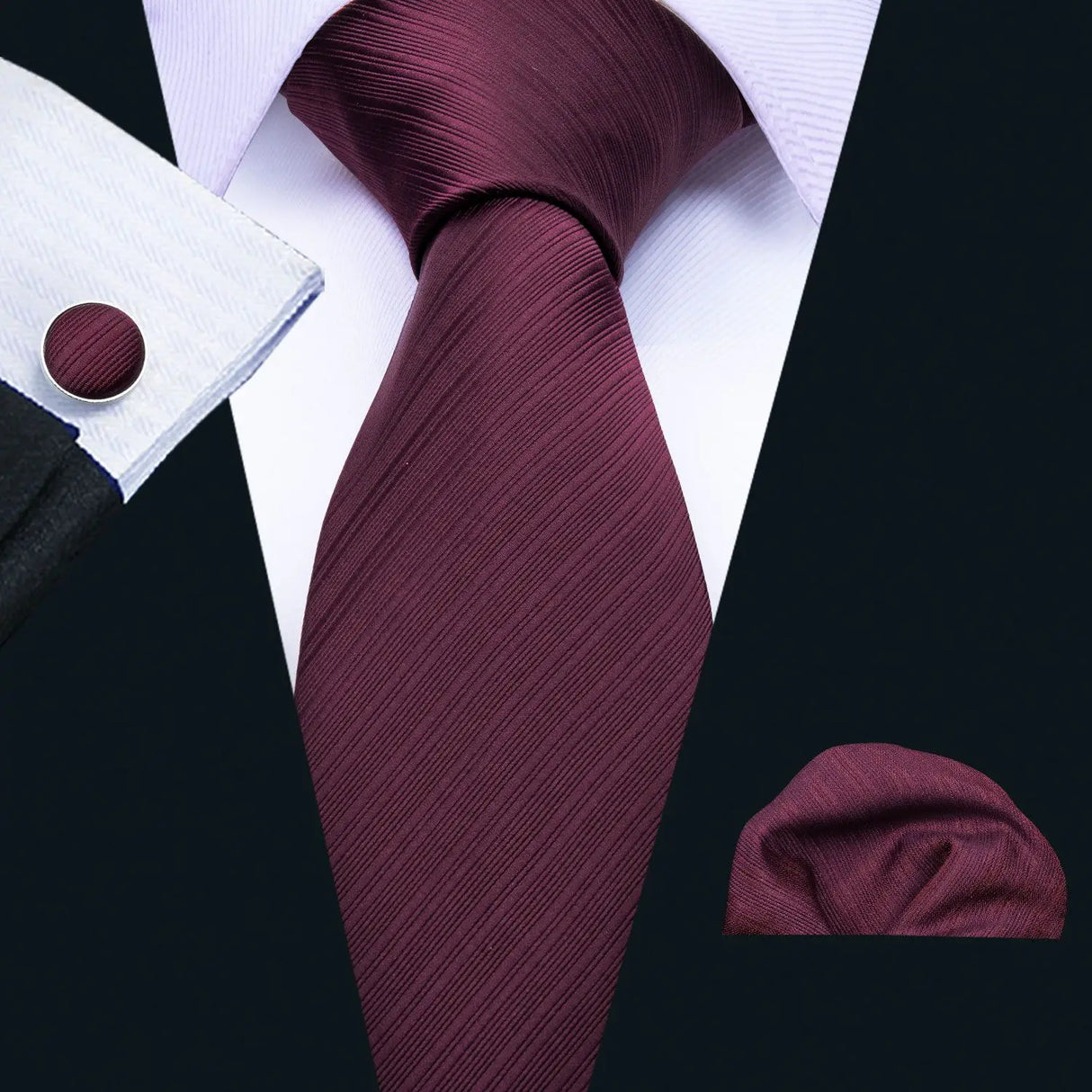 Red Rose Silk Pocket Square Cufflinks Set Men's Tie