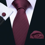Red Rose Silk Pocket Square Cufflinks Set Men's Tie