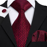Red Rose Silk Pocket Square Cufflinks Set Men's Tie