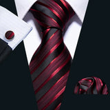 Red Rose Silk Pocket Square Cufflinks Set Men's Tie