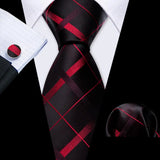 Red Rose Silk Pocket Square Cufflinks Set Men's Tie