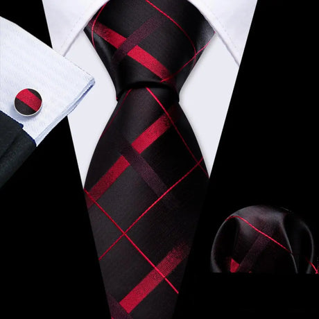 Red Rose Silk Pocket Square Cufflinks Set Men's Tie