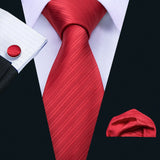 Red Rose Silk Pocket Square Cufflinks Set Men's Tie