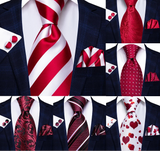 Collection of Red Striped Paisley Solid Hanky Cufflink  Tie For Men