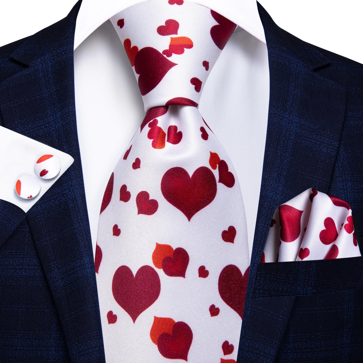 Red Striped Paisley Solid Hanky Cufflink  Tie For Men
