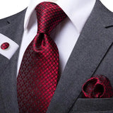 Red Striped Paisley Solid Hanky Cufflink  Tie For Men