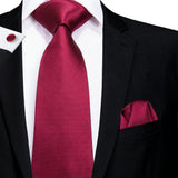 Red Striped Paisley Solid Hanky Cufflink  Tie For Men