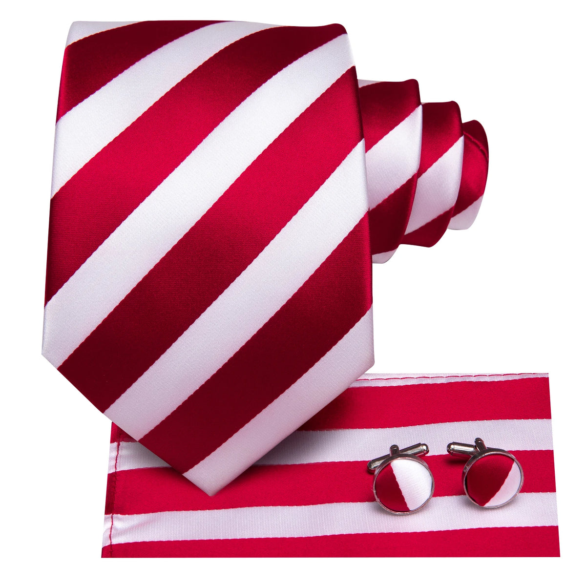 Red Striped Paisley Solid Hanky Cufflink  Tie For Men