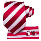 Red Striped Paisley Solid Hanky Cufflink  Tie For Men