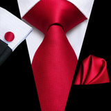 Red Striped Paisley Solid Hanky Cufflink  Tie For Men