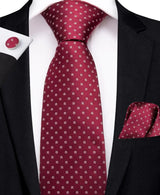 Red Striped Paisley Solid Hanky Cufflink  Tie For Men