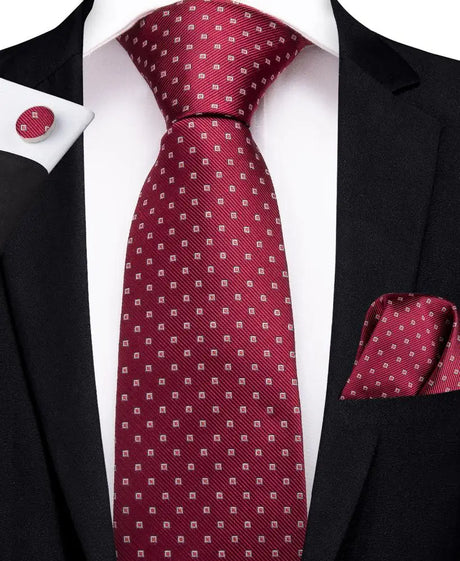 Red Striped Paisley Solid Hanky Cufflink  Tie For Men