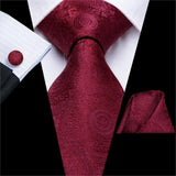 Red Striped Paisley Solid Hanky Cufflink  Tie For Men