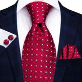 Red Striped Paisley Solid Hanky Cufflink  Tie For Men