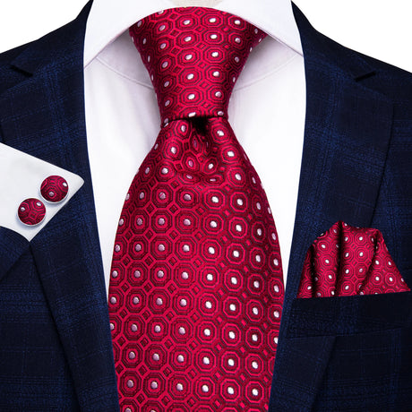 Red Striped Paisley Solid Hanky Cufflink  Tie For Men