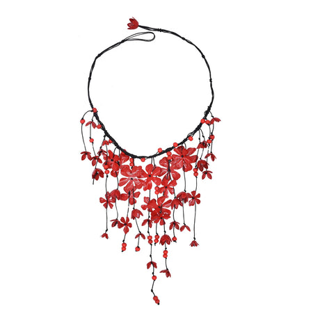 Red White Black Alloy Flower Pendant Necklace