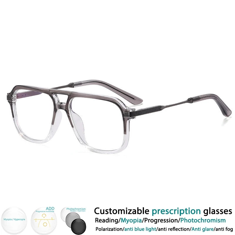 Gray Resin Square Spring Hinge Anti Blue Light Eyeglass