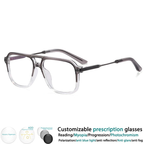 Gray Resin Square Spring Hinge Anti Blue Light Eyeglass