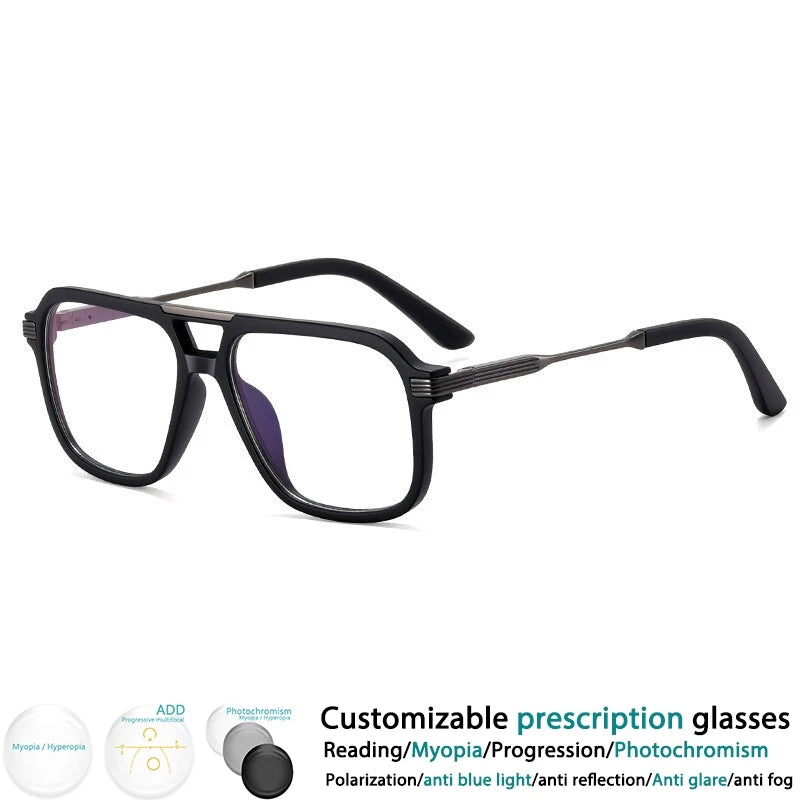 Black Resin Square Spring Hinge Anti Blue Light Eyeglass