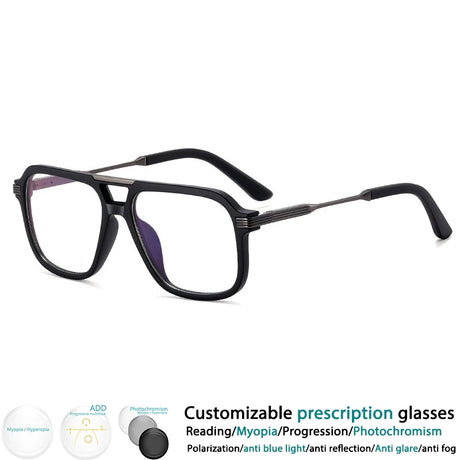 Black Resin Square Spring Hinge Anti Blue Light Eyeglass