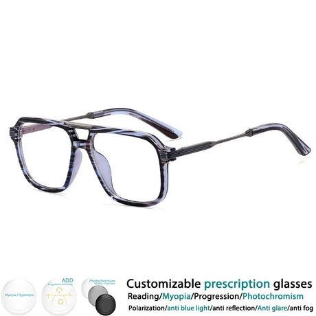 Black White Resin Square Spring Hinge Anti Blue Light Eyeglass