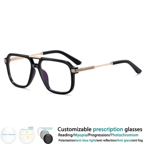 Black Gold Resin Square Spring Hinge Anti Blue Light Eyeglass