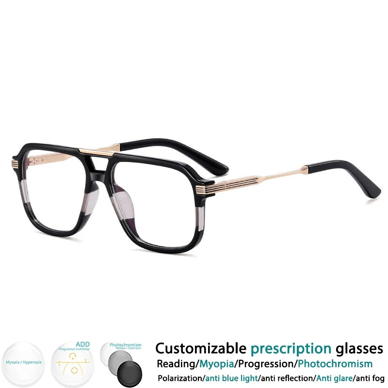 Black Resin Square Spring Hinge Anti Blue Light Eyeglass
