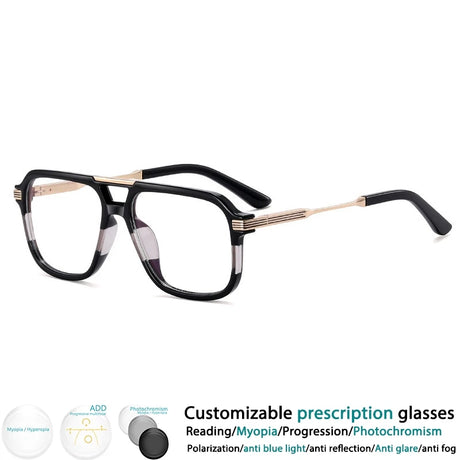 Black Resin Square Spring Hinge Anti Blue Light Eyeglass