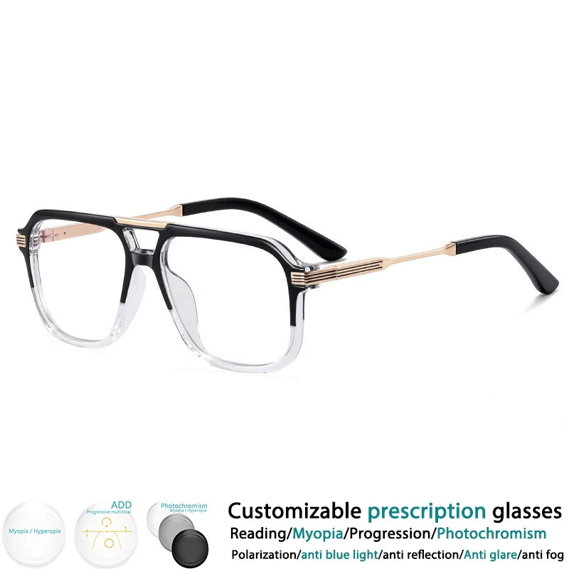 Black White Resin Square Spring Hinge Anti Blue Light Eyeglass