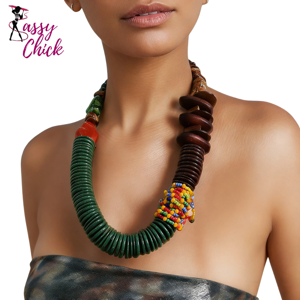 Retro Acrylic Beaded Handmade Necklace Sassy Chick Logo