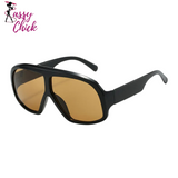 Retro Big Round Frame Square Sunglasses Sassy Chick Logo