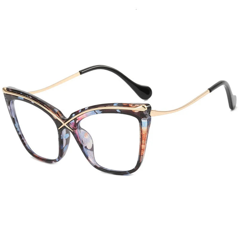 Retro Cat Eye Photochromic Anti Blue Light Glasses blue