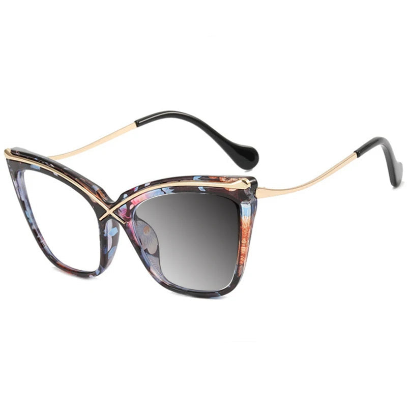 Retro Cat Eye Photochromic Anti Blue Light Glasses blue