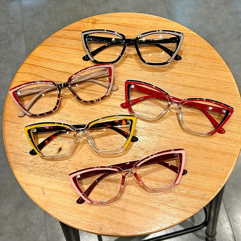Retro Color Block Cat Eye Clear Lens Glasses Collections
