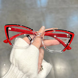 Retro Color Block Cat Eye Clear Lens Glasses red