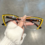Retro Color Block Cat Eye Clear Lens Glasses yellow