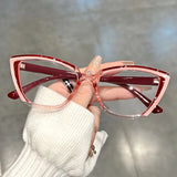 Retro Color Block Cat Eye Clear Lens Glasses pink red