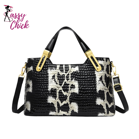 Retro Crocodile Pattern Crossbody Bag Sassy Chick Logo