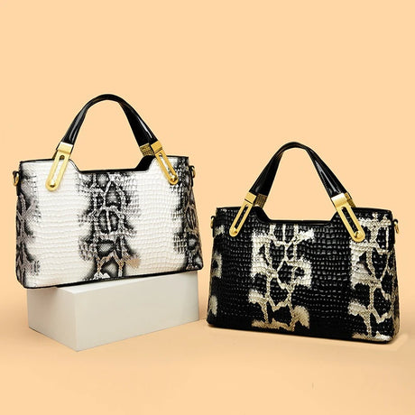 White and Black Retro Crocodile Pattern Crossbody Bag
